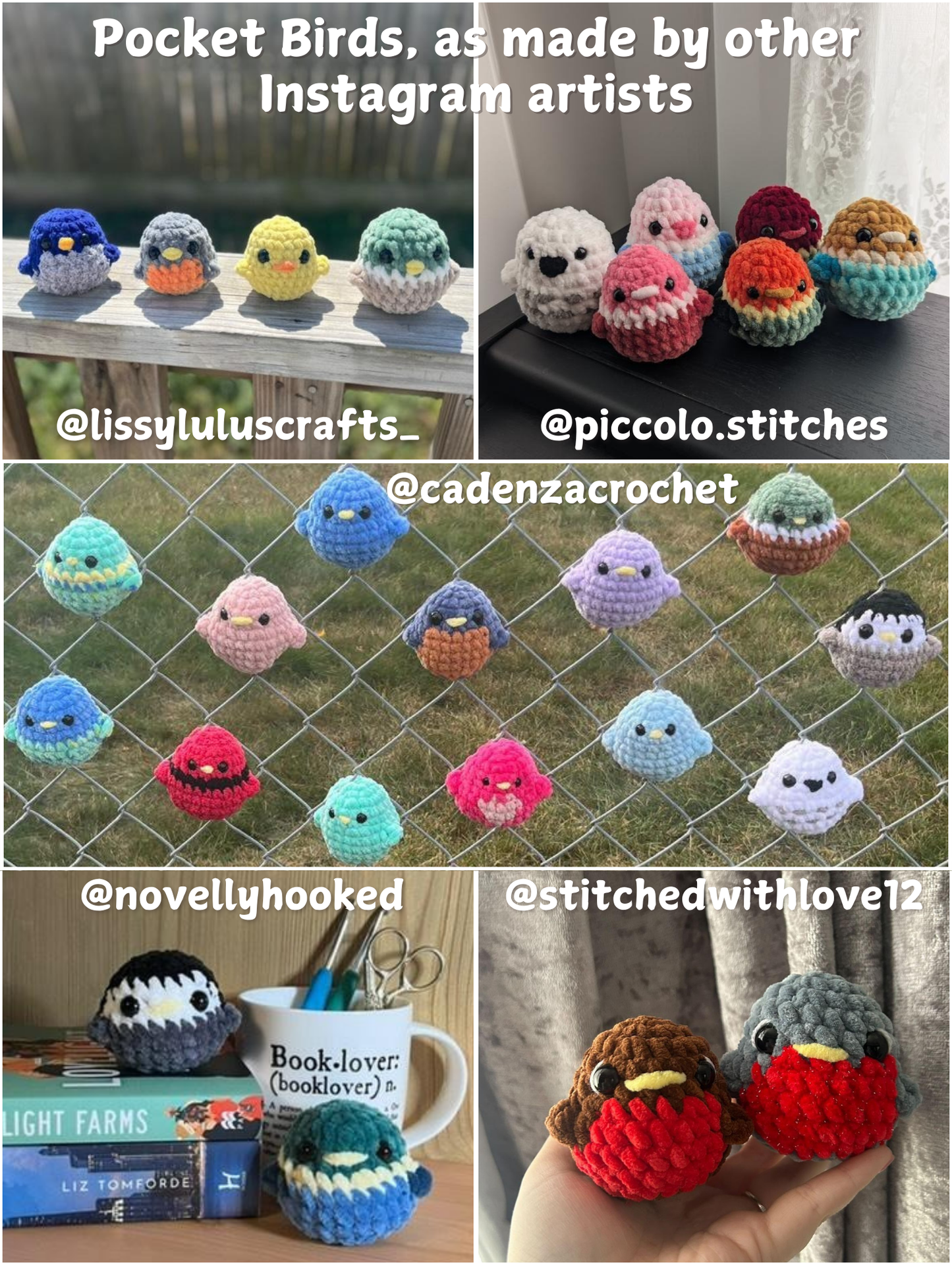Pocket Birds Crochet Pattern 6-in-1