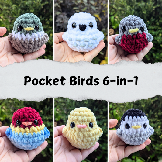 Pocket Birds Crochet Pattern 6-in-1